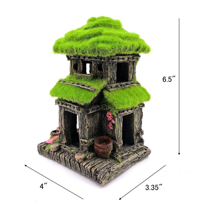 M2cbridge Aquarium Decorations Fish Hideout House Betta Cave with Green Lifelike Moss (Style 3) - Image 3